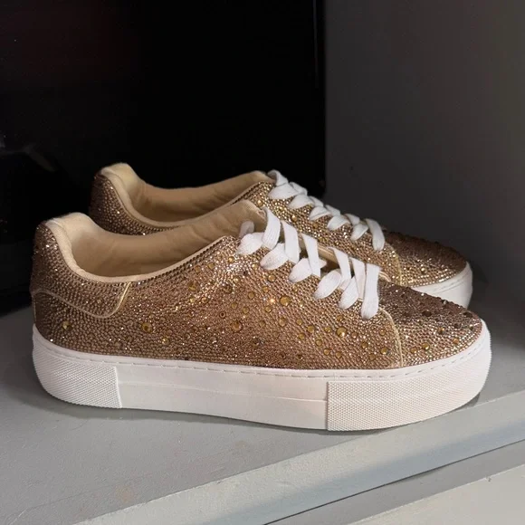 NWOT Betsey Johnson Gold Sparkle Sneakers - Picture 1 of 4